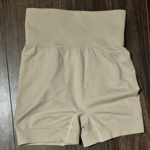 LAHANA Seamless Ribbed High-Waist Shorts — Sand / Beige (XS)